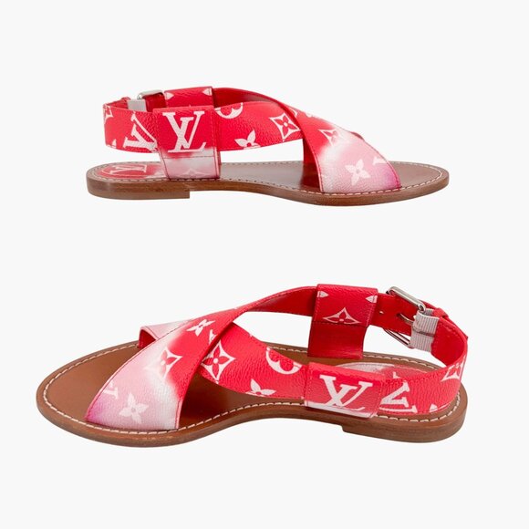Louis Vuitton Palma Flat Sandals Size 37.5 US 7.5 Pink Ombre LV Criss Cross - Picture 10 of 16